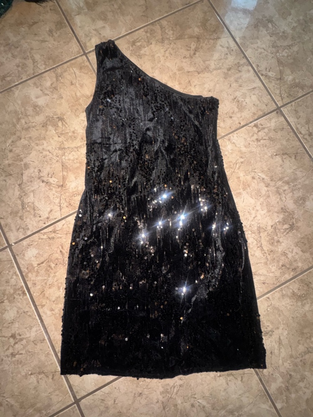 Nicole Miller Black One-Shoulder Sequin Cocktail Dress